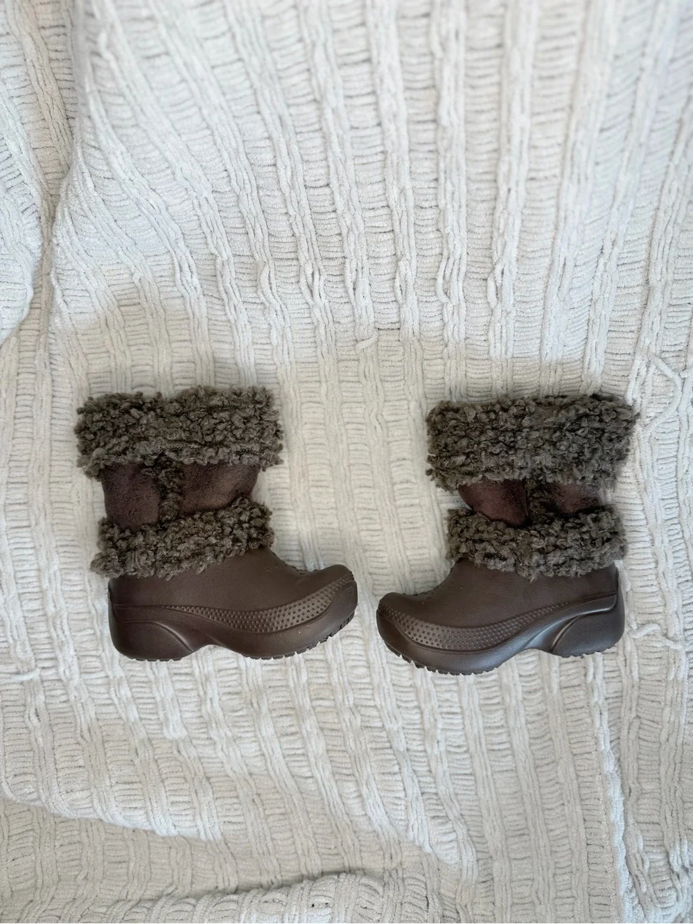 CROCS Kids Brown Fuzzy Cuff Winter Boots